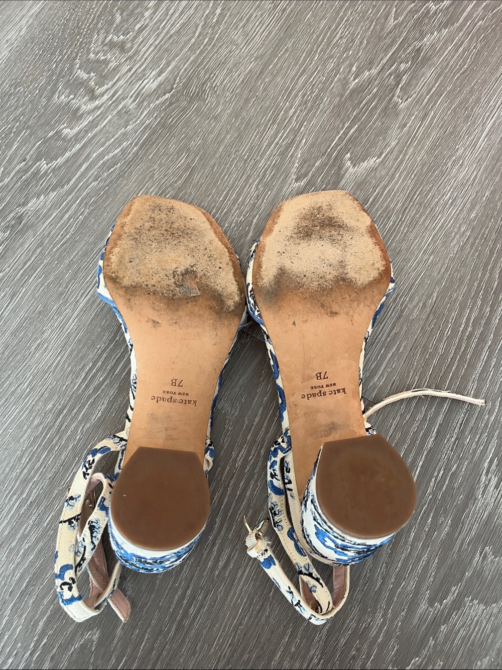 kate spade Blue & White embroidered Block Heel Sandals - Picture 5 of 5